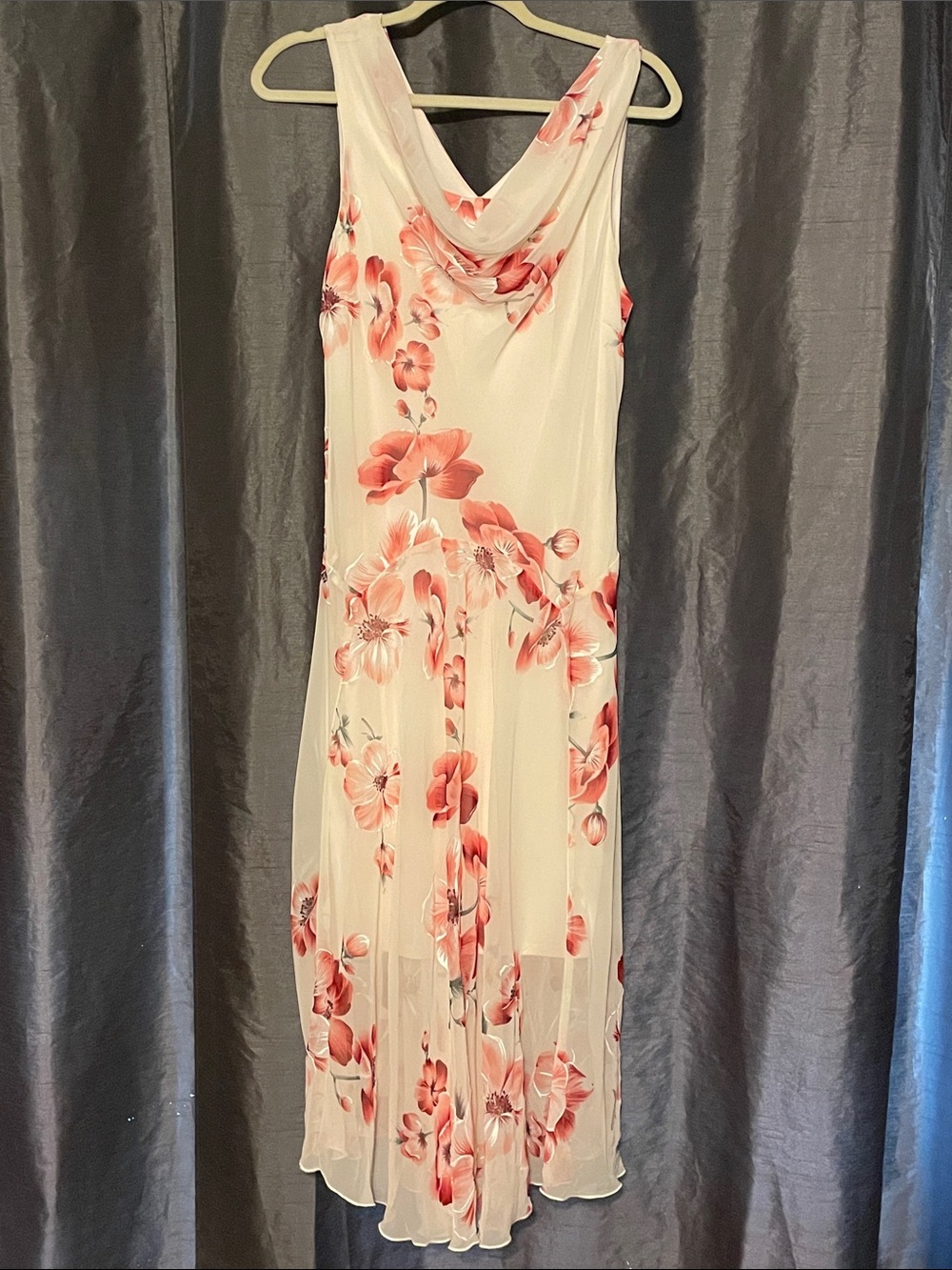Signature by Robbie Bee Cream Maxi Dress with Coral Floral Print